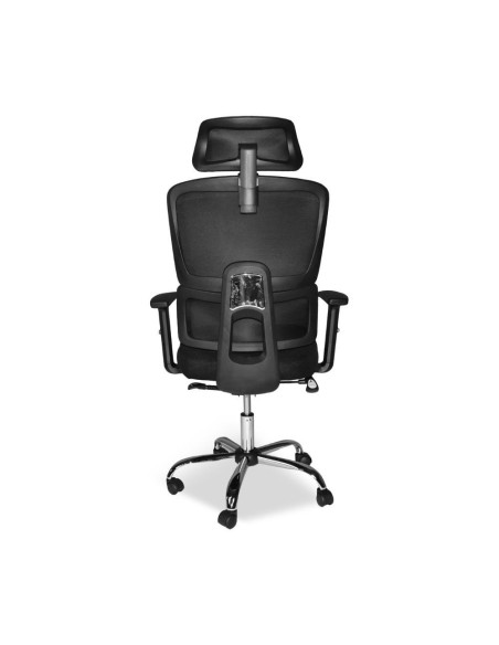 Poltrona per ufficio Ant con schienale in rete e poggiatesta regolabile con base cromata colore nero - Kallea