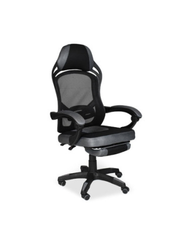 Sedia gaming Gandi con poggiapiedi estensibile in tessuto con rete nero - Kallea