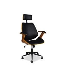 Sedia direzionale James in similpelle nero con struttura e braccioli finitura effetto legno - Kallea 2