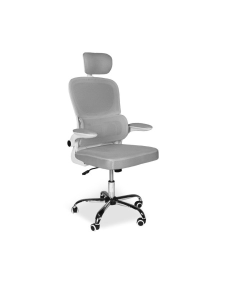 Sedia da ufficio ergonomica Vibes con struttura bianca e seduta in tessuto a rete grigio con base cromata - Kallea