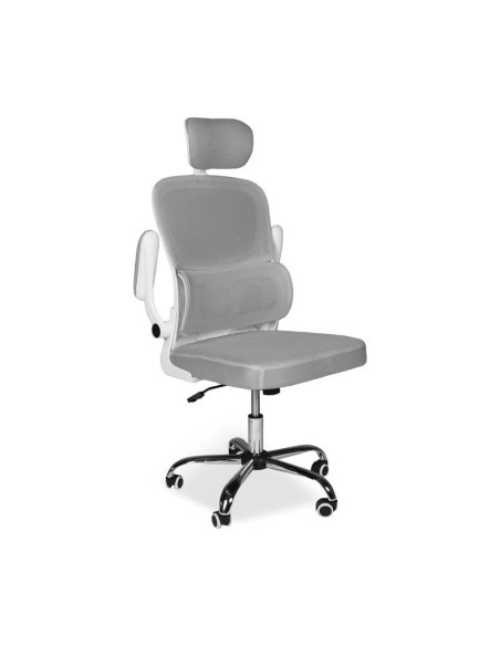 Sedia da ufficio ergonomica Vibes con struttura bianca e seduta in tessuto a rete grigio con base cromata - Kallea