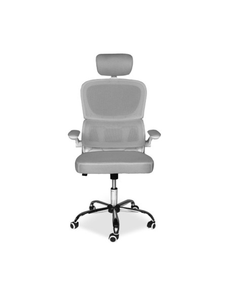 Sedia da ufficio ergonomica Vibes con struttura bianca e seduta in tessuto a rete grigio con base cromata - Kallea