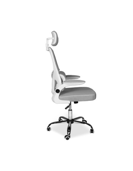 Sedia da ufficio ergonomica Vibes con struttura bianca e seduta in tessuto a rete grigio con base cromata - Kallea