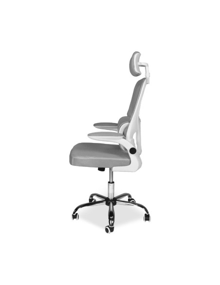 Sedia da ufficio ergonomica Vibes con struttura bianca e seduta in tessuto a rete grigio con base cromata - Kallea