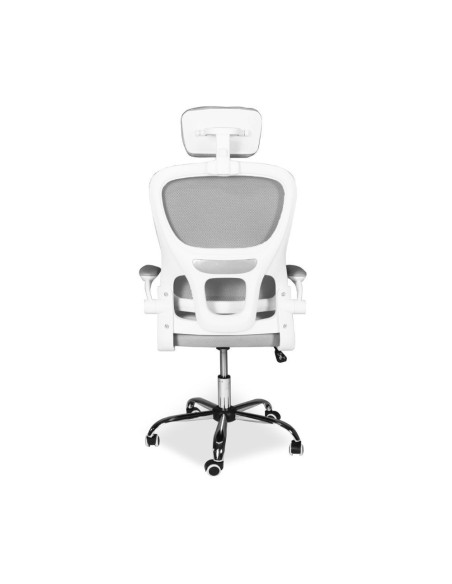 Sedia da ufficio ergonomica Vibes con struttura bianca e seduta in tessuto a rete grigio con base cromata - Kallea