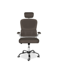 Sedia da ufficio ergonomica Vibes con struttura bianca e seduta in tessuto a rete tortora con base cromata - Kallea 2