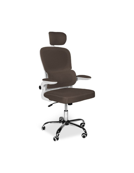 Sedia da ufficio ergonomica Vibes con struttura bianca e seduta in tessuto a rete tortora con base cromata - Kallea
