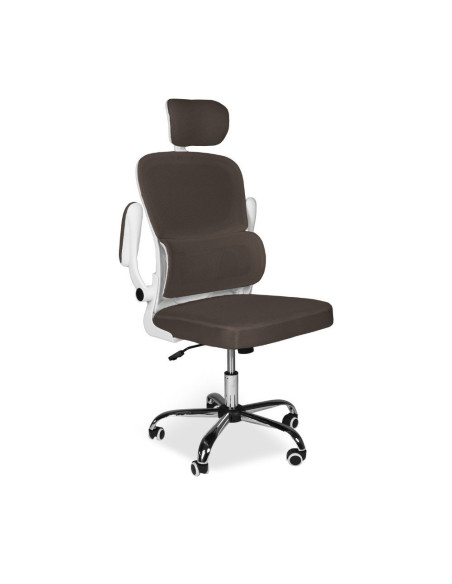 Sedia da ufficio ergonomica Vibes con struttura bianca e seduta in tessuto a rete tortora con base cromata - Kallea
