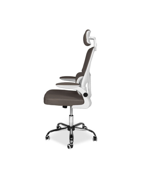 Sedia da ufficio ergonomica Vibes con struttura bianca e seduta in tessuto a rete tortora con base cromata - Kallea