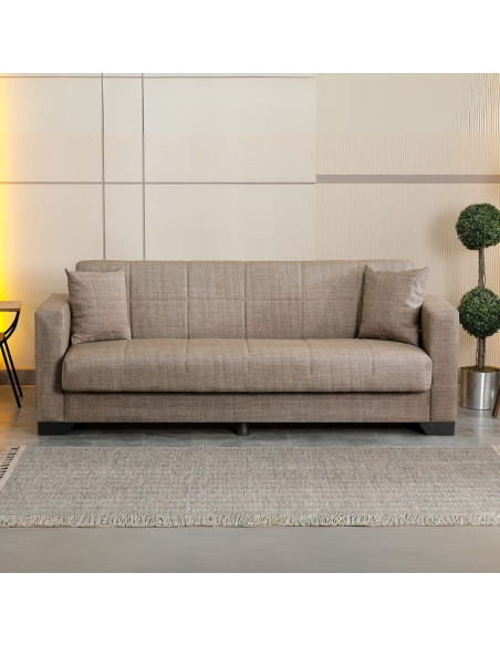 Divano letto contenitore Moon 3 posti in tessuto Internobase 07 camel - Kallea