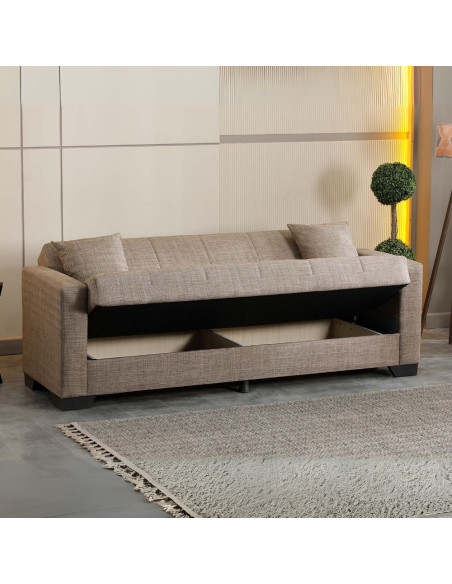 Divano letto contenitore Moon 3 posti in tessuto Internobase 07 camel - Kallea