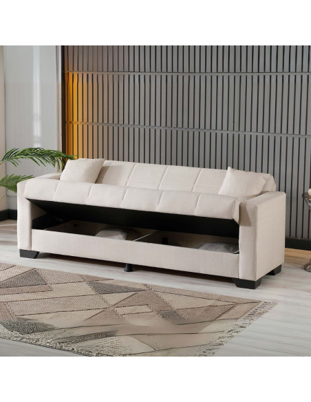Divano letto contenitore Moon 3 posti in tessuto Internobase 09 cream - Kallea