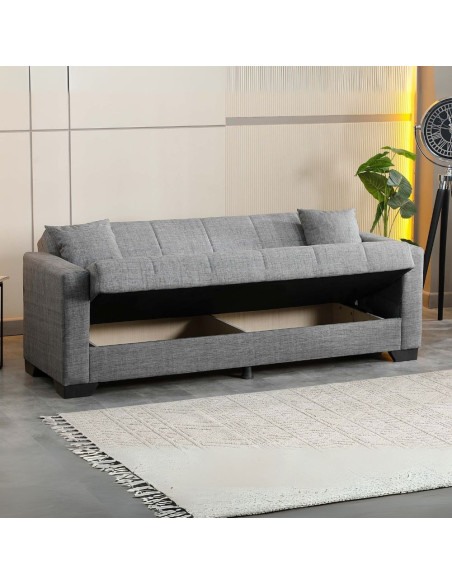 Divano letto contenitore Moon 3 posti in tessuto Internobase 11 grigio - Kallea