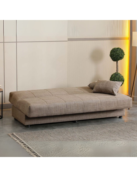 Divano letto contenitore click clack Moon senza braccioli in tessuto Internobase 07 camel - Kallea
