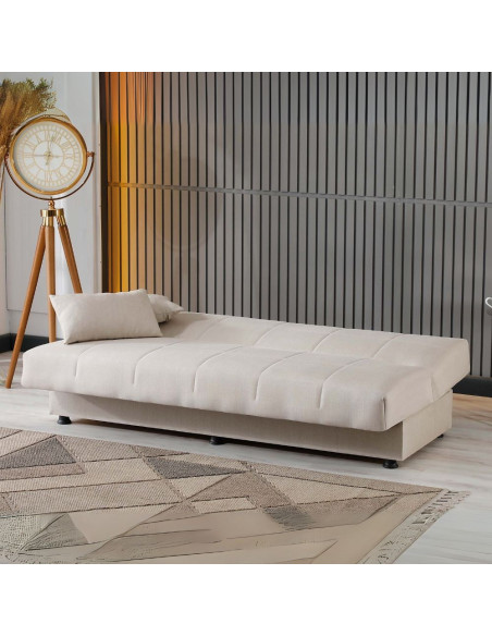 Divano letto contenitore click clack Moon senza braccioli in tessuto Internobase 09 cream - Kallea