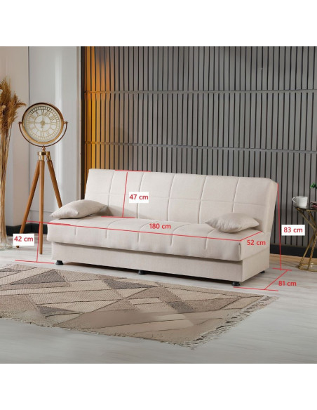 Divano letto contenitore click clack Moon senza braccioli in tessuto Internobase 09 cream - Kallea