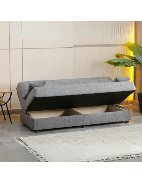 Divano letto contenitore click clack Moon senza braccioli in tessuto Internobase 11 grigio - Kallea