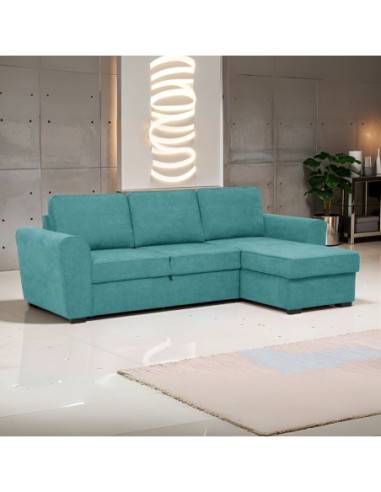Divano letto corner reversibile Aston con contenitore in tessuto C1702 turchese - Kallea
