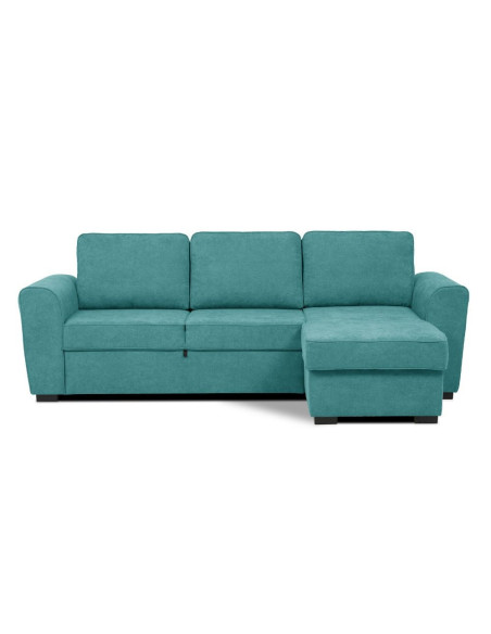 Divano letto corner reversibile Aston con contenitore in tessuto C1702 turchese - Kallea