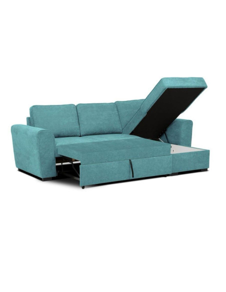Divano letto corner reversibile Aston con contenitore in tessuto C1702 turchese - Kallea