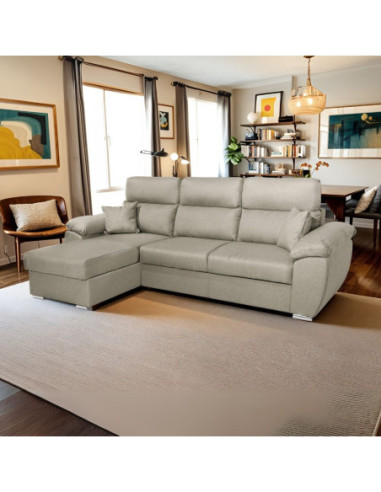 Divano Como II con penisola contenitore in tessuto Orinoco 24 tortora - Kallea