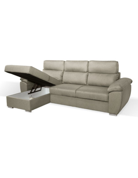 Divano Como II con penisola contenitore in tessuto Orinoco 24 tortora - Kallea