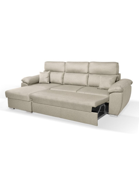 Divano Como II con penisola contenitore in tessuto Orinoco 24 tortora - Kallea