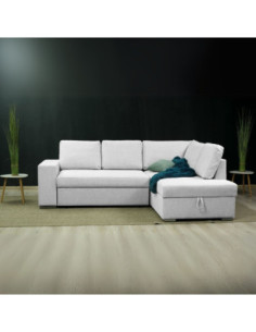 Divano letto angolare Bali con penisola contenitore in tessuto Neve 80 light grey - Kallea