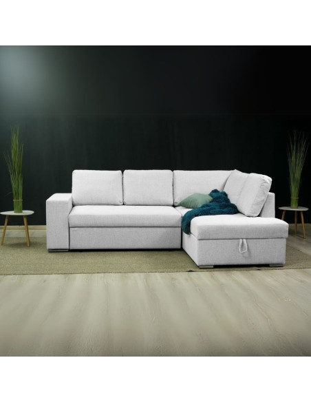 Divano letto angolare Bali con penisola contenitore in tessuto Neve 80 light grey - Kallea