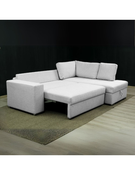 Divano letto angolare Bali con penisola contenitore in tessuto Neve 80 light grey - Kallea