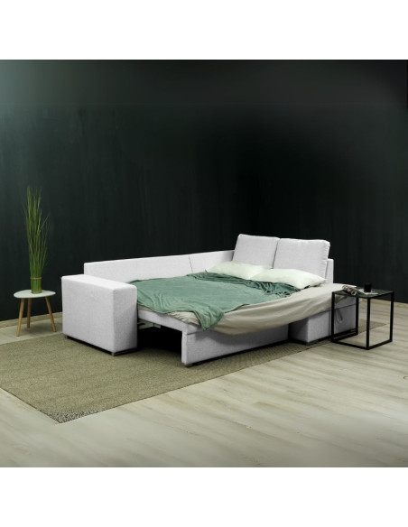 Divano letto angolare Bali con penisola contenitore in tessuto Neve 80 light grey - Kallea