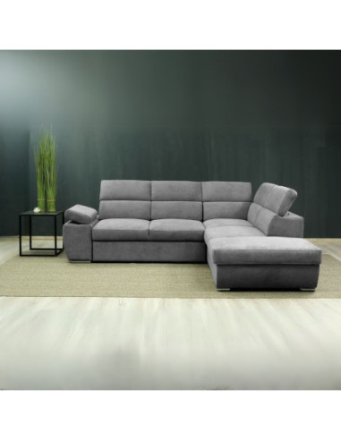 Divano letto angolare destro Arizona con poggiatesta e bracciolo regolabili con pouf contenitore in tessuto Giulia 9713 grigi...