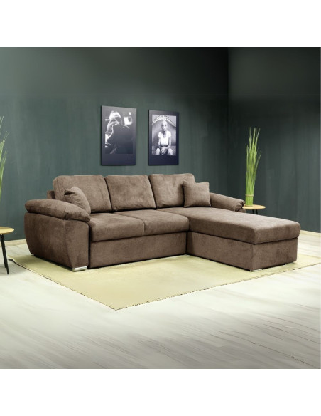 Divano letto contenitore angolare Alberta reversibile in Giulia 9703 cappuccino - Kallea