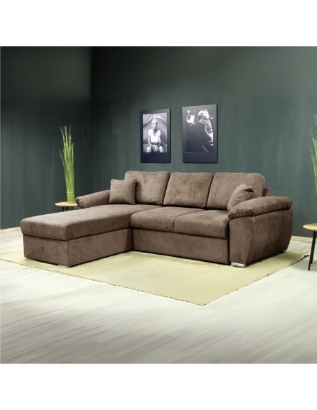 Divano letto contenitore angolare Alberta reversibile in Giulia 9703 cappuccino - Kallea
