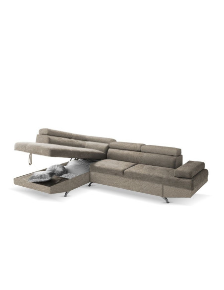 Divano letto angolare Rio con penisola contenitore sinistra in tessuto Twist 03 grigio rabbit - Kallea