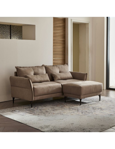 Divano 3 posti Nutmeg con pouff in tessuto Mia 103-05 beige - Kallea