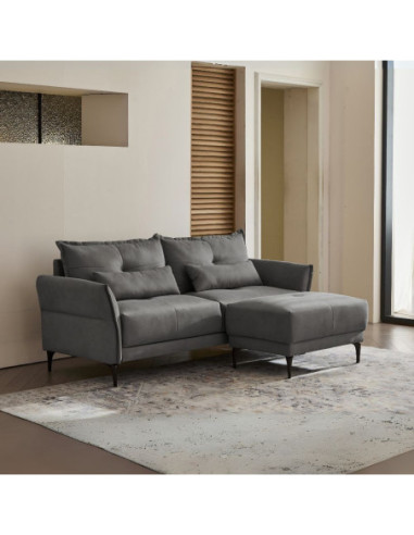 Divano 3 posti Nutmeg con pouff in tessuto Mia 103-27 grigio scuro - Kallea