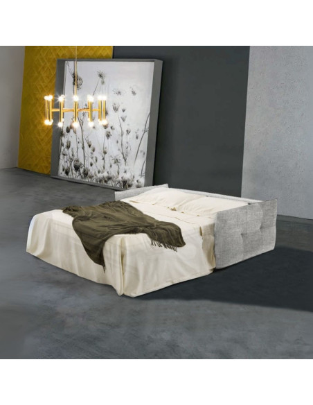 Divano letto Marea 3 posti con rete elettrosaldata materasso 20 cm. in tessuto Aragon 80 grigio chiaro - Kallea