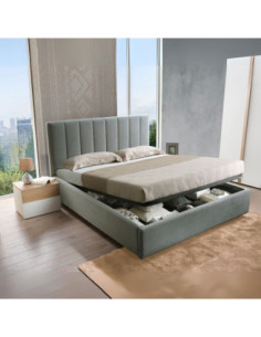 Camera da letto Amor con armadio 6 ante con specchio e letto imbottito con contenitore colore bianco e dettagli rovere - Kallea 2