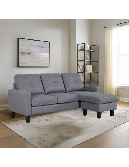Divano 3 posti Giulivo grigio con chaise longue componibile - Kallea