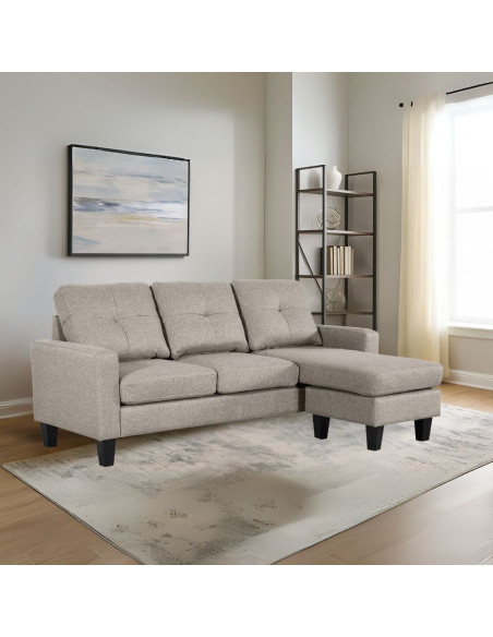 Divano 3 posti Giulivo beige con chaise longue componibile - Kallea