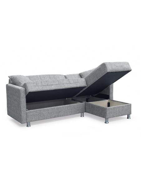 Divano letto Oasis con penisola contenitore reversibile in tessuto Mina 14 grigio - Kallea