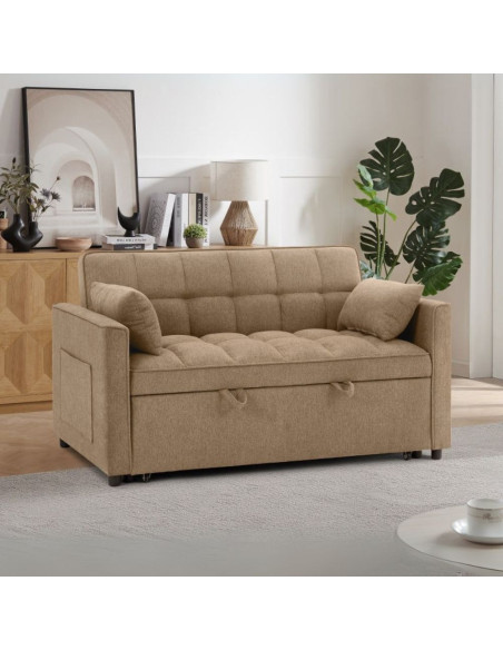 Divano letto Eiri 2 posti in tessuto 188-9 cappuccino - Kallea