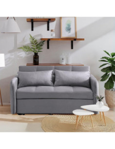 Divano letto Clorene in velluto grigio con tasche e presa USB laterale - Kallea