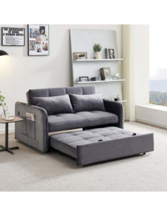 Divano letto Clorene in velluto grigio con tasche e presa USB laterale - Kallea 2