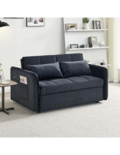 Divano letto Clorene in velluto nero con tasche e presa USB laterale - Kallea