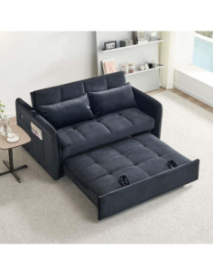 Divano letto Clorene in velluto nero con tasche e presa USB laterale - Kallea 2