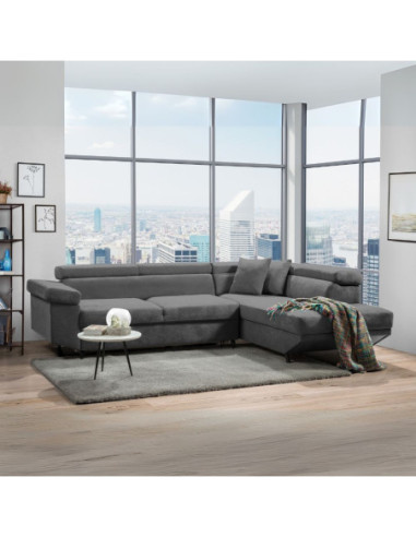 Divano letto Denver con penisola contenitore destra in Degas 92 grigio - Kallea