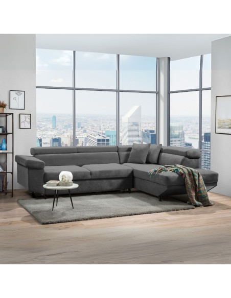 Divano letto Denver con penisola contenitore destra in Degas 92 grigio - Kallea