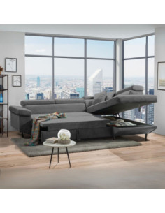 Divano letto Denver con penisola contenitore destra in Degas 92 grigio - Kallea 2